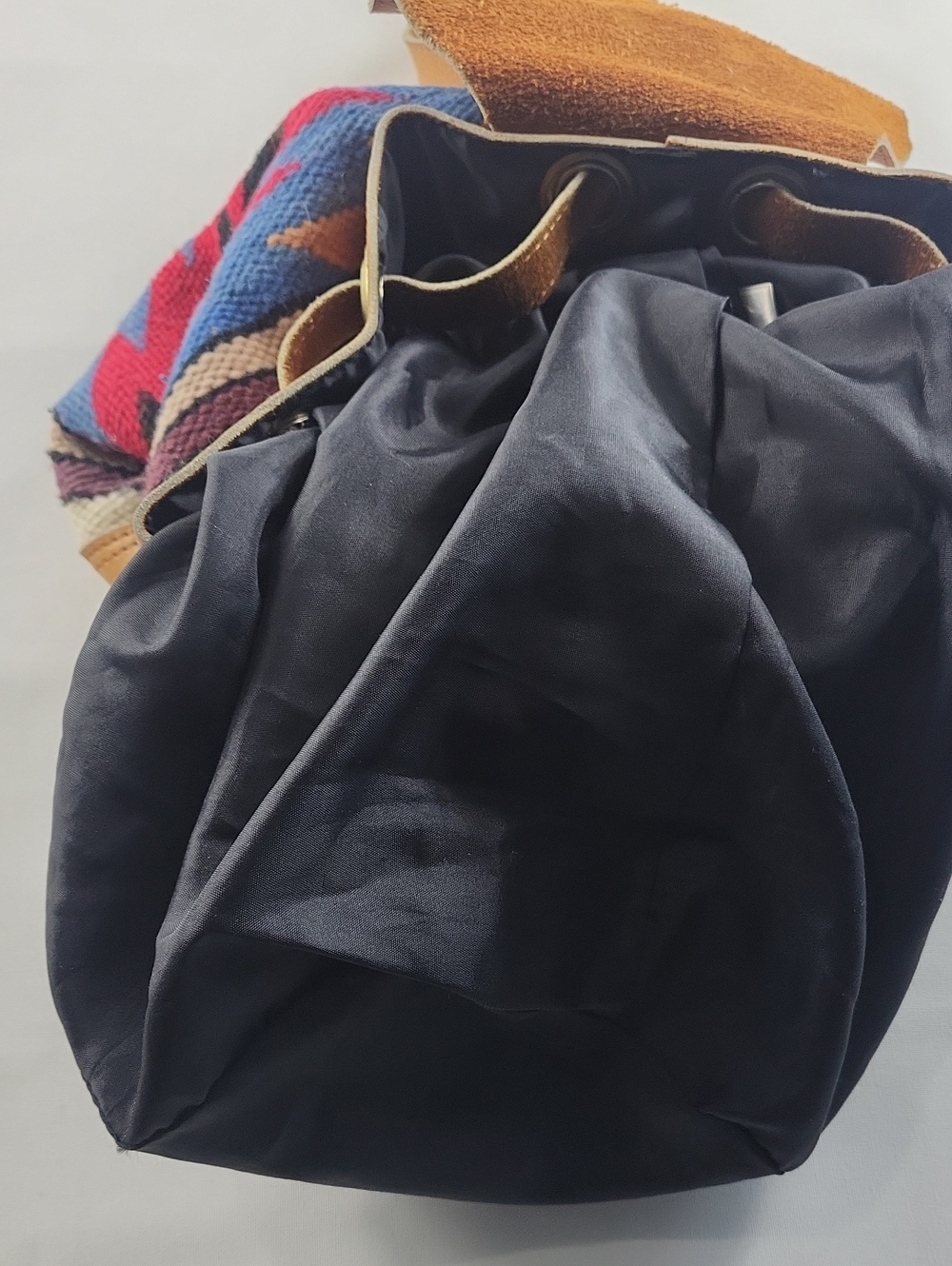 Vintage Southwestern Woven Wool & Leather Backpack Boho - Picture 4 of 8
